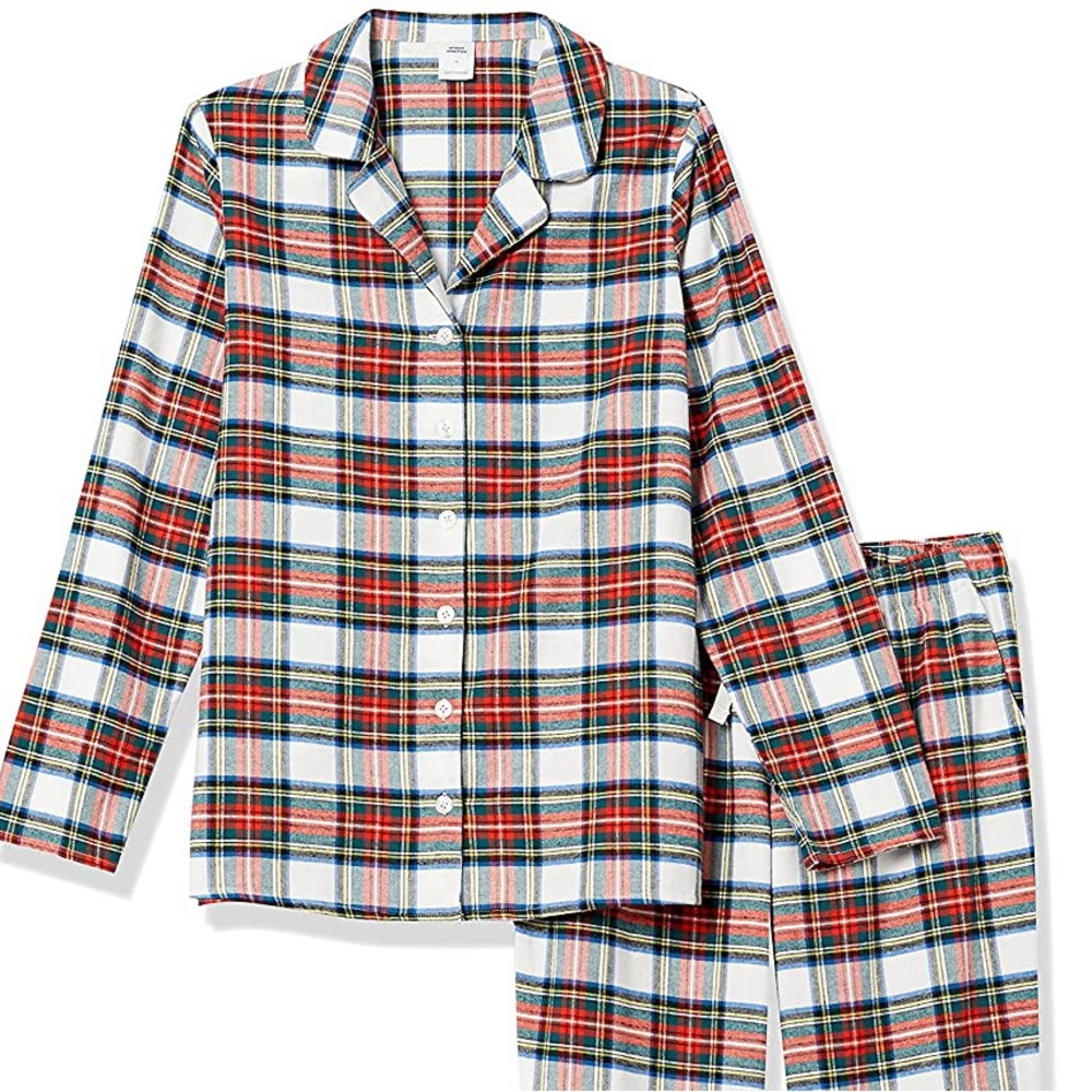 WONDERSHOP Pyjamas Lightwt Cozy Cotton Plaid Button Front Long Slve & Leg Sz L